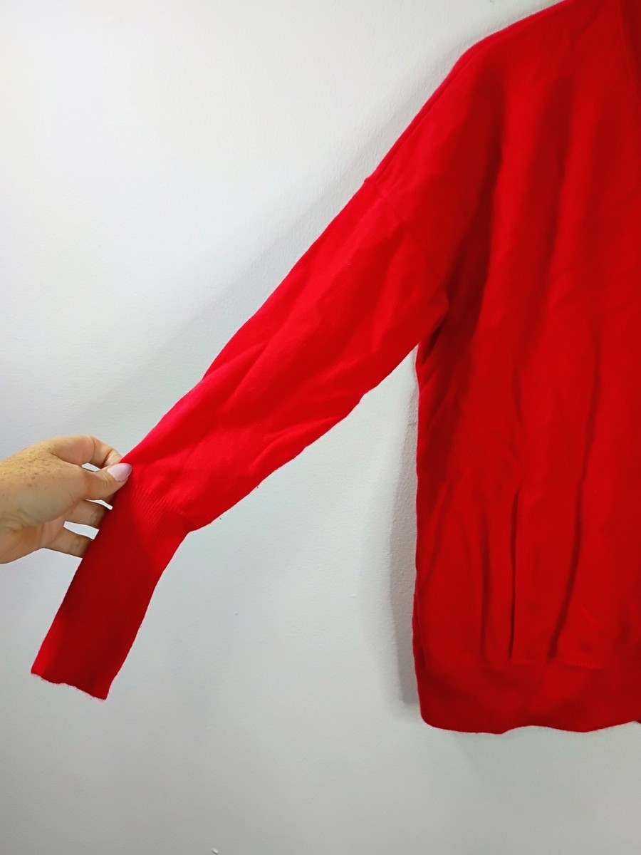 J. Crew Collection Italian Cashmere V-Neck Kangaroo Pockets Sweater Red Small View 2