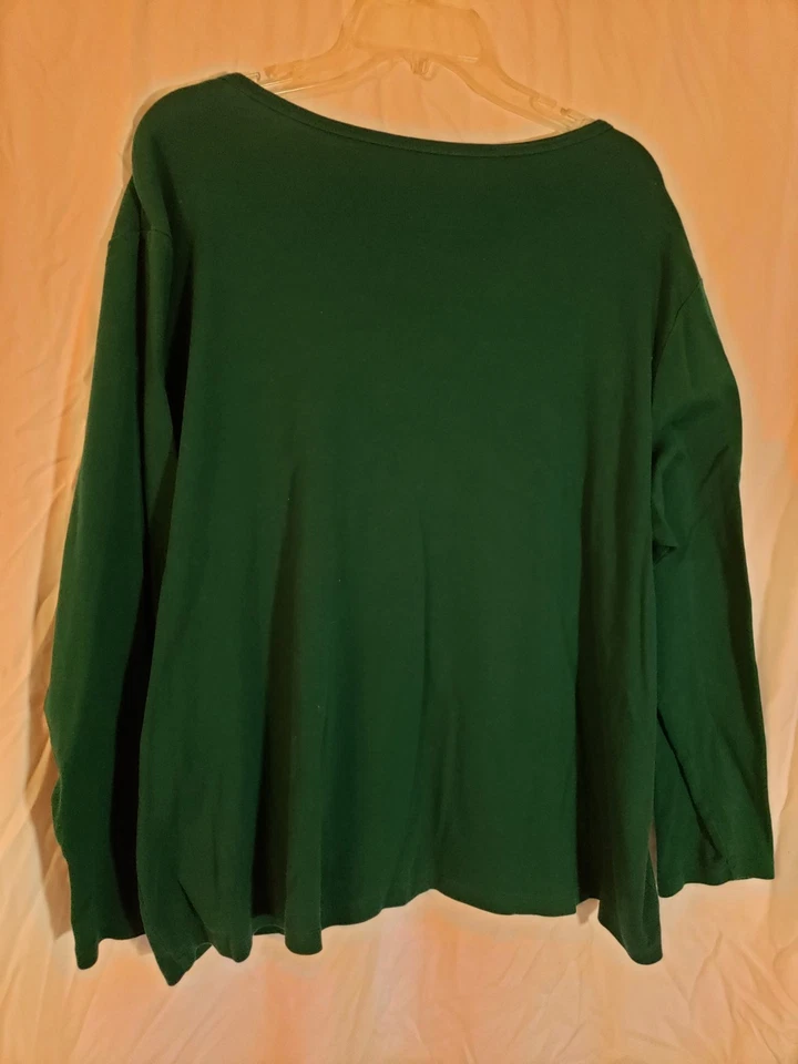 Camisa de algodón de manga larga para mujer Saint John's Bay talla 3X verde Foto 2 de 3