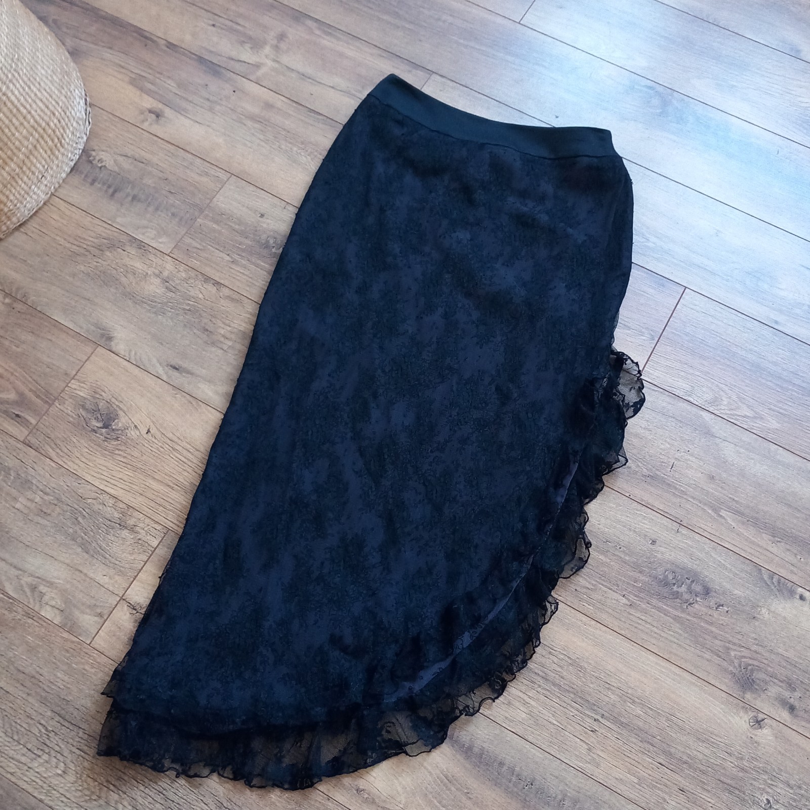 Black Lace Midi Split Skirt Size 12 UK Goth Steampunk Emo JS Collection