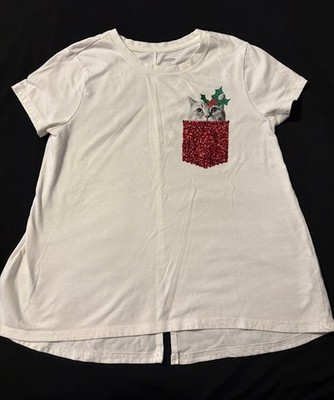 Old Navy Christmas cat pocket tee, girls size XL (14)