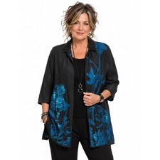Chicos Travelers Jacket 1 Metallic Floral Ruffle Topper M Artsy Shimmer Floral