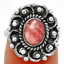Natural Rhodochrosite Argentina 925 Sterling Silver Ring s.8.5 Jewelry R-1563