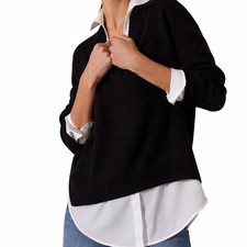 Brochu Walker The Looker Layered V-Neck Cashmere Blend Sweater Top Size M