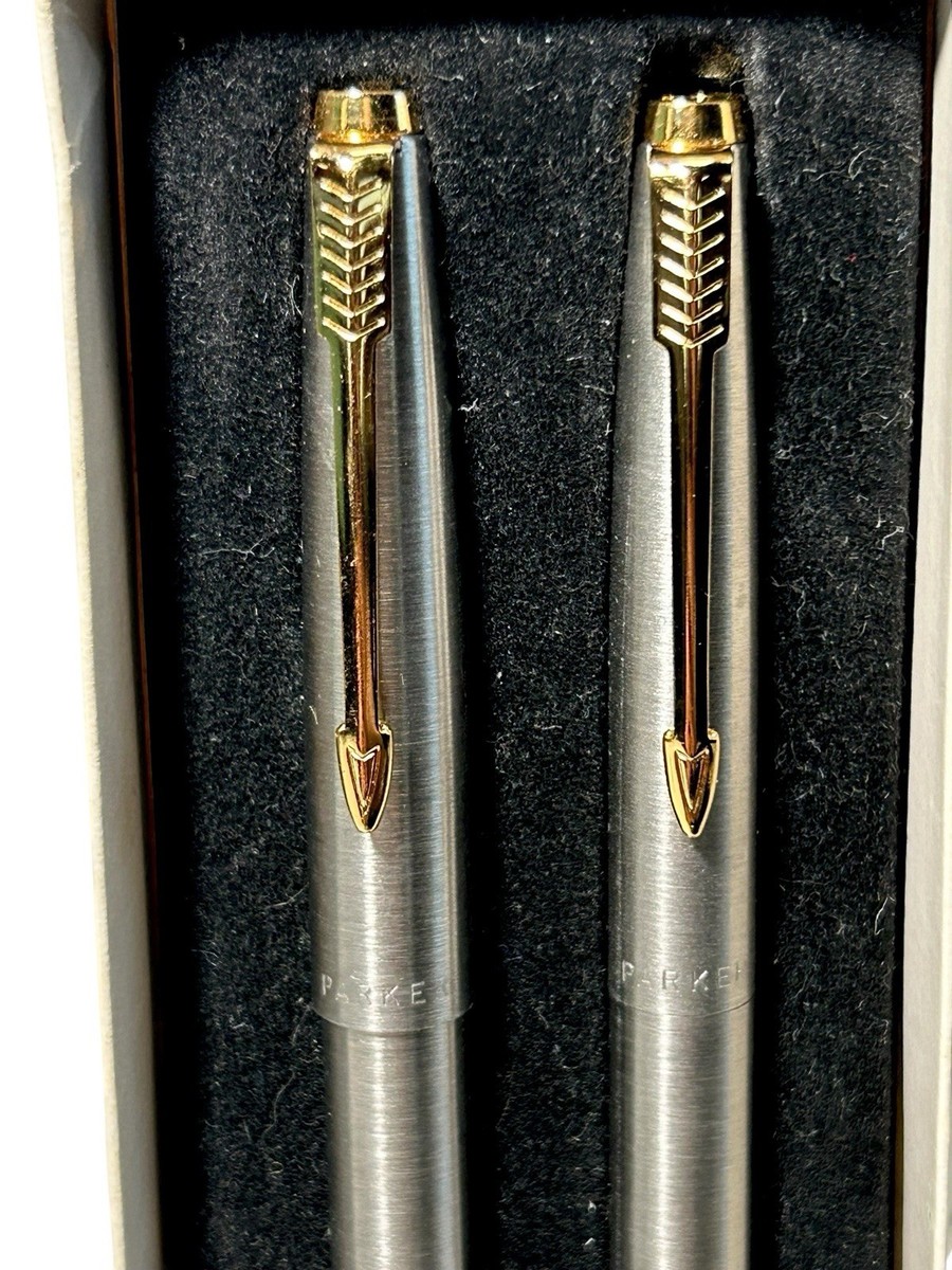Vintage Parker Pen & Mechanical Pencil Set Brushed Stainless Steel