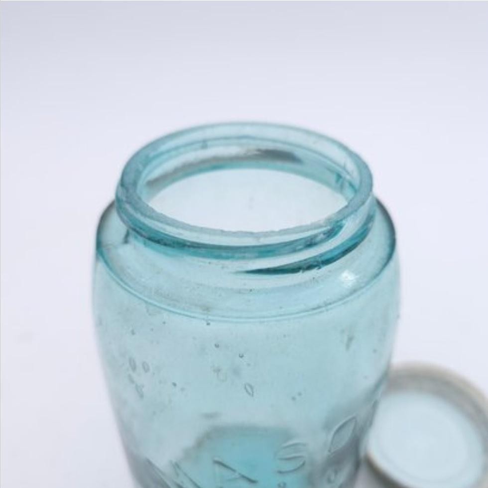 Vintage Mason's Patent Nov 30th 1858 Aqua Quart Canning Jar Zinc Lid Glass