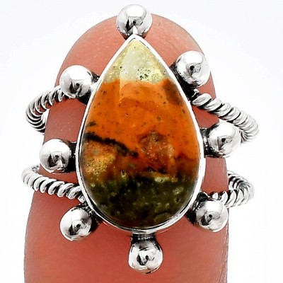 Rhyolite - Rainforest Jasper 925 Sterling Silver Ring s.7 Jewelry R-1268