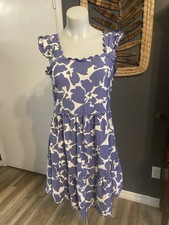 UMGEE Boho Floral Mini Dress S Blue Cottagecore Ruffle Shift