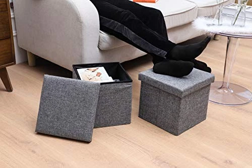 Huishun Linen Folding Storage Ottoman .Cube Footrest Seat Linen Small Coffee  - Image 3 of 4