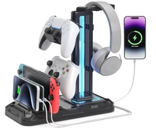 Headset Stand with Charging Station - Detachable Controller Holder with 9 Lig...