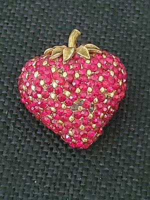 Ciner Strawberry Crystal Brooch Fruit Pin Signed S8