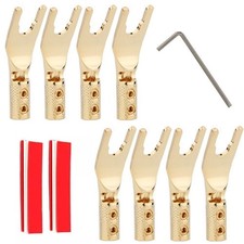 8pcs Gold Plated Plug Copper Y Spade Connector Speaker Cable Adapters 42mm Long