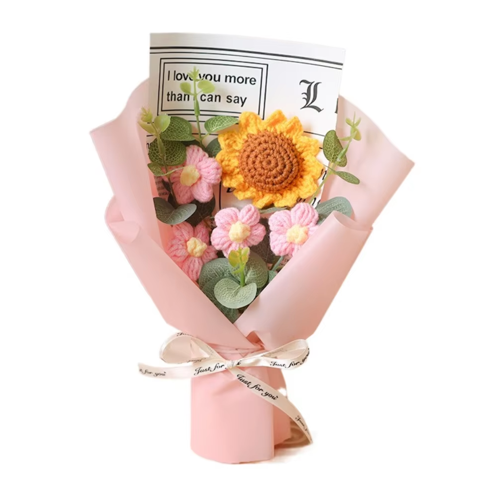Artificial Flower Crochet Bouquet Handmade Anniversary Sunflower Daisy Bouquet M