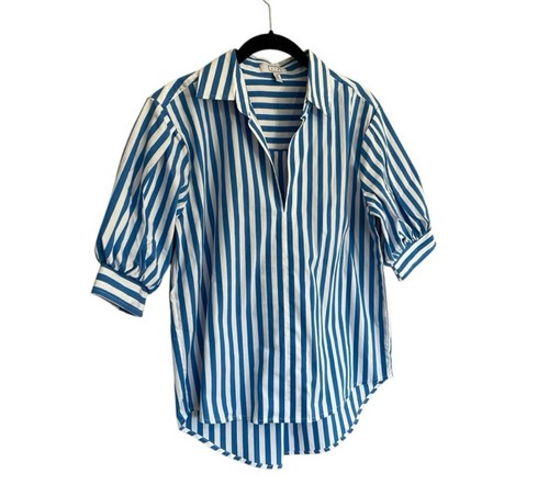 AYR Capeside Shirt Blue Striped Puff Sleeve Size S
