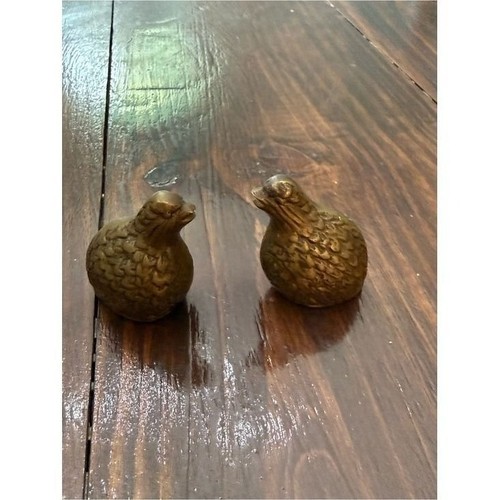 Vintage Solid Brass Quail Figurines Pair Small Bird Statues Home Decor