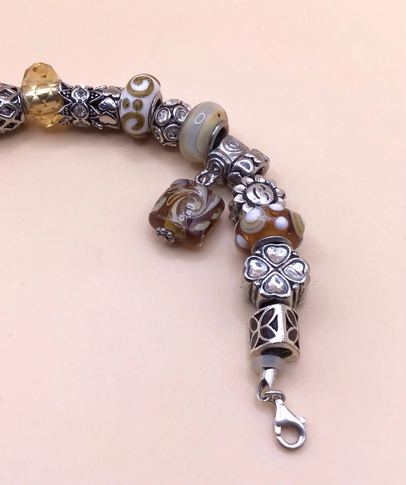 Charms Armband Beigetöne versilbert/Murano Glas 22 Beads Unikat 🎀 - Bild 3 von 4