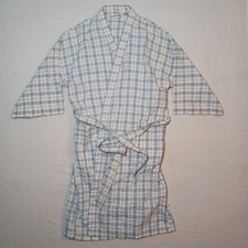 Vintage Pierre Cardin Mens Cotton Seersucker Robe Blue Plaid One Size