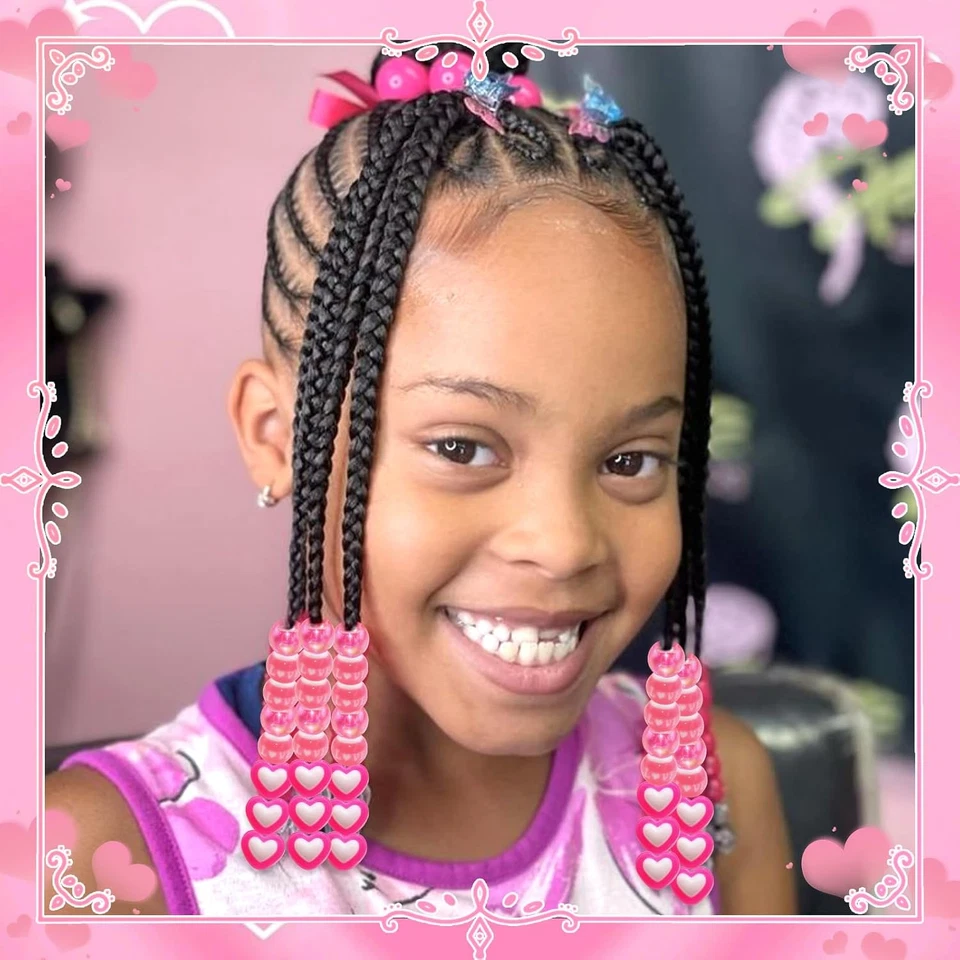 60 piezas cuentas de cabello pequeñas redondas rosa Love Heart para niños para trenzas lindo Acr Foto 3 de 4