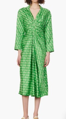 Sandro Eliana anchor-print draped midi maxi dress green size 100-% silk sz 42