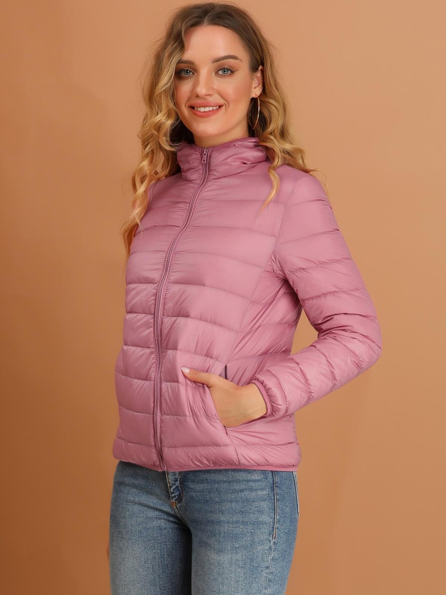 allegra k women's hooded lightweight down packable puffer jacket