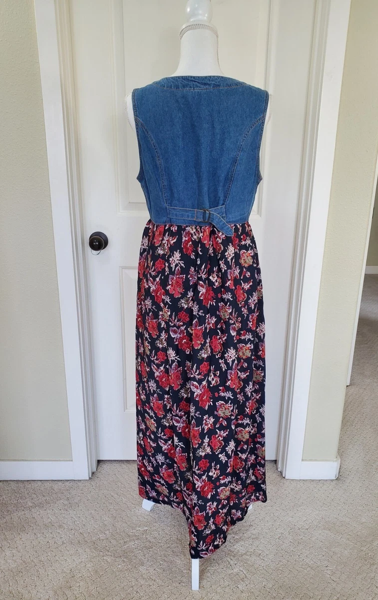 Vintage Denim Floral Maxi Dress