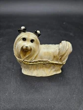 VTG. Jere Maltese Dog Bejeweled Trinket Box 'Millie'