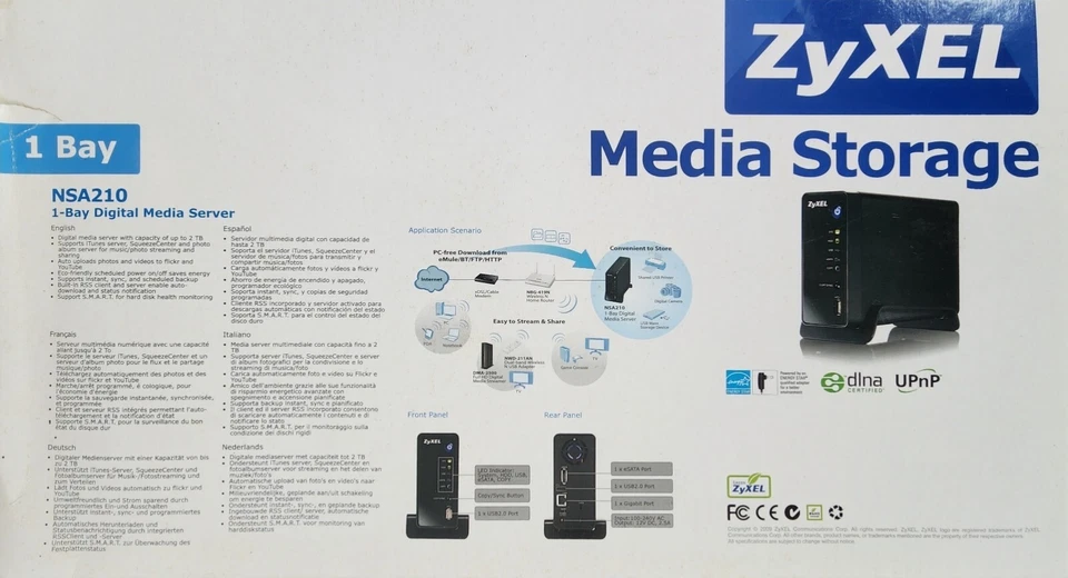 Almacenamiento servidor de medios digitales ZyXEL 1 bahías NSA210 Foto 4 de 4