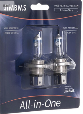 JIMBMS2 Pack 9003 H4 12V 55W/60W Halogen Dual Headlight Bulb w/Super White Light