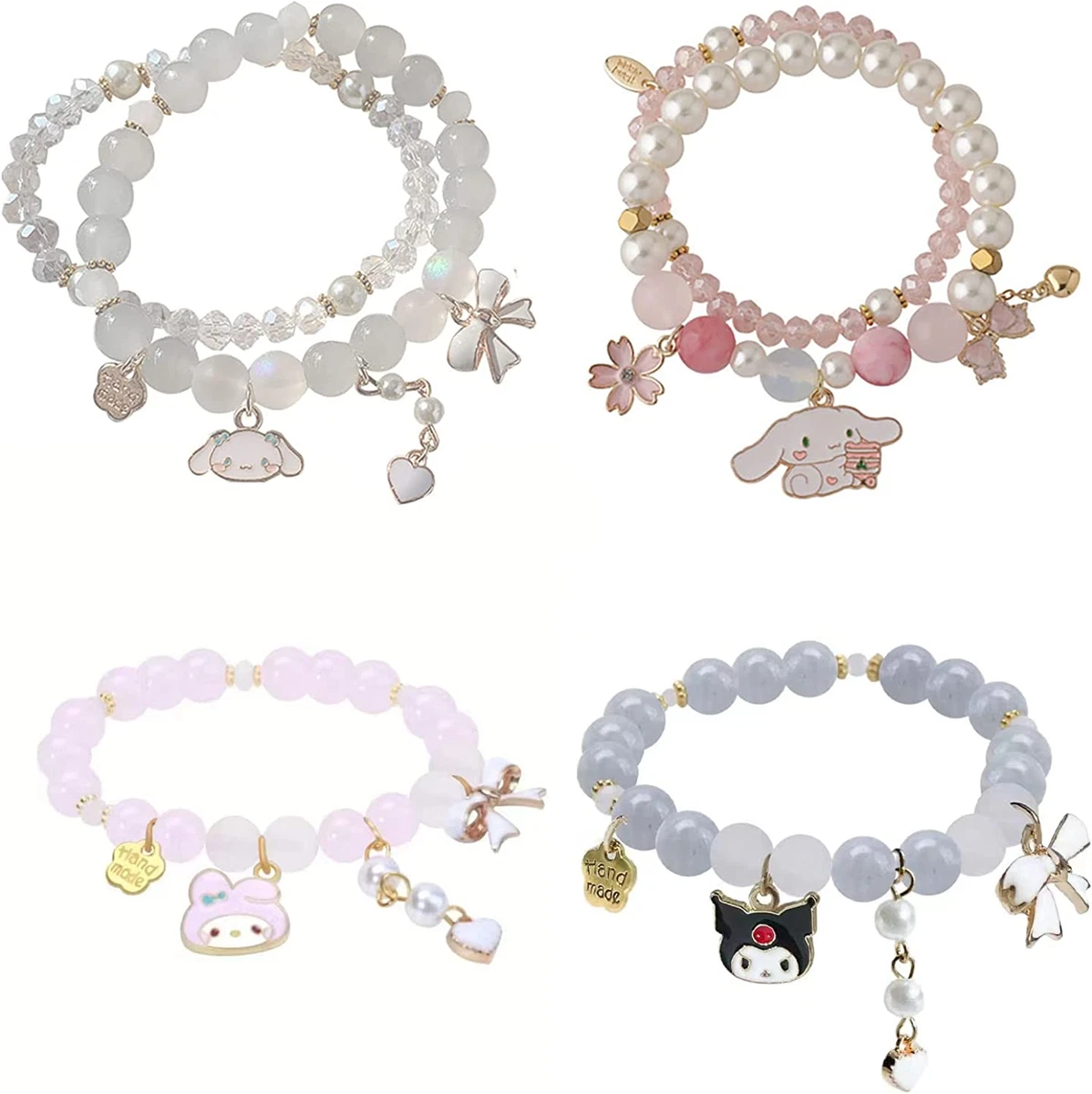 Kawaii Bracelets Set Crystal Beads Pearl Bracelets Cute Cartoon Elastic  Beaded B