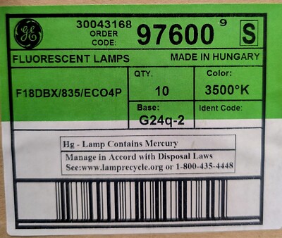 (BOX OF 10) GE F18DBX/835/ECO4P COMPACT FLOURECENT LAMP 18W