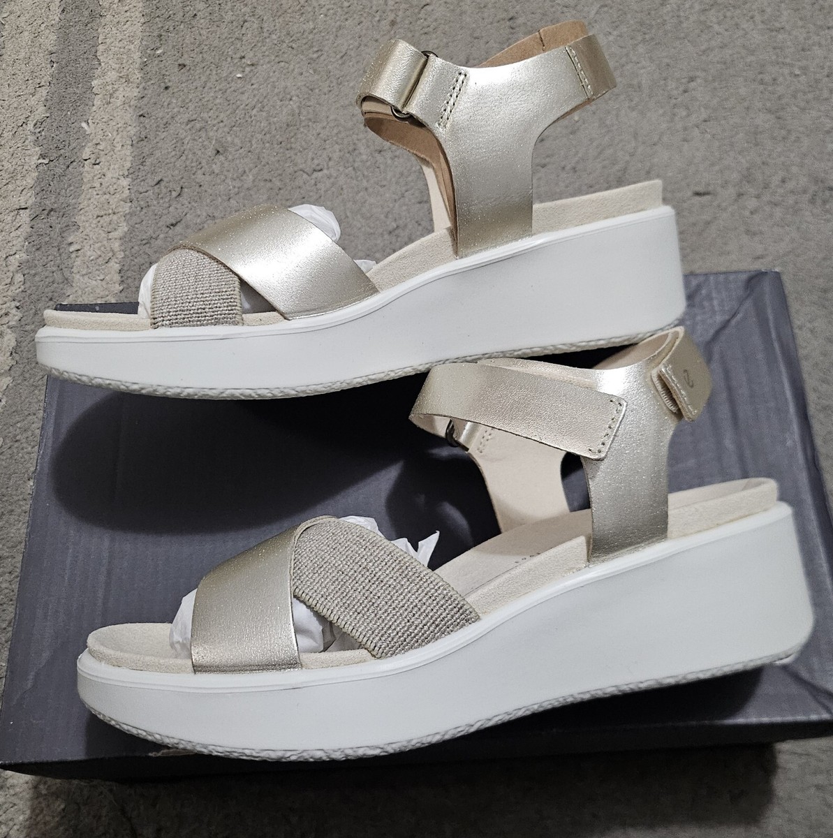 ECCO Womens Flowt Gold Wedge Sandals Shoes, Size