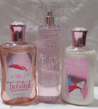 Bath & Body Works Shower Gel Body Lotion Fragrance Mist Lot 3 TWISTED PEPPERMINT