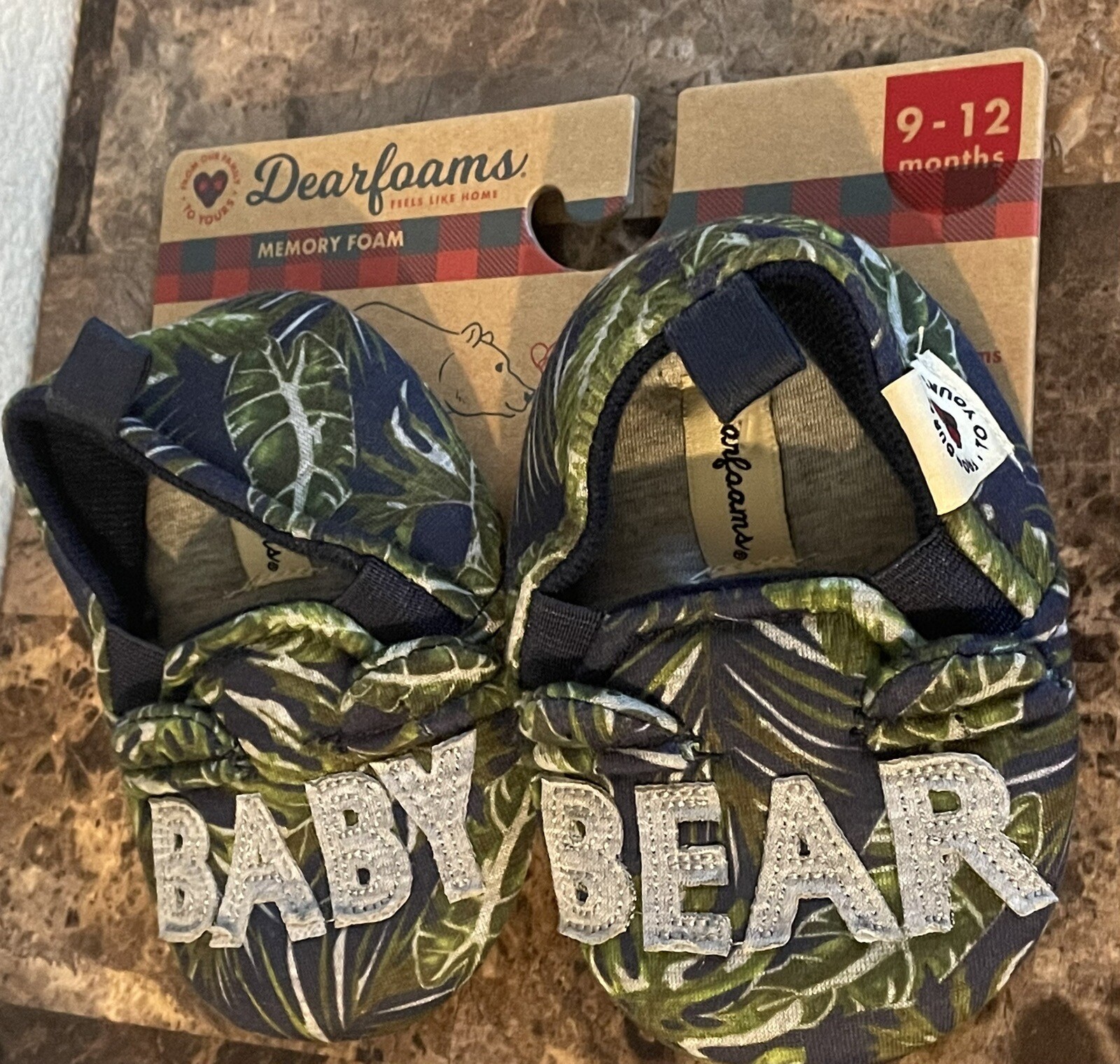 SAOLA Pantofole Dearfoams Lil Bear bambino foglia taglia 9 12 mesi suola gomma nuove con etichette $22