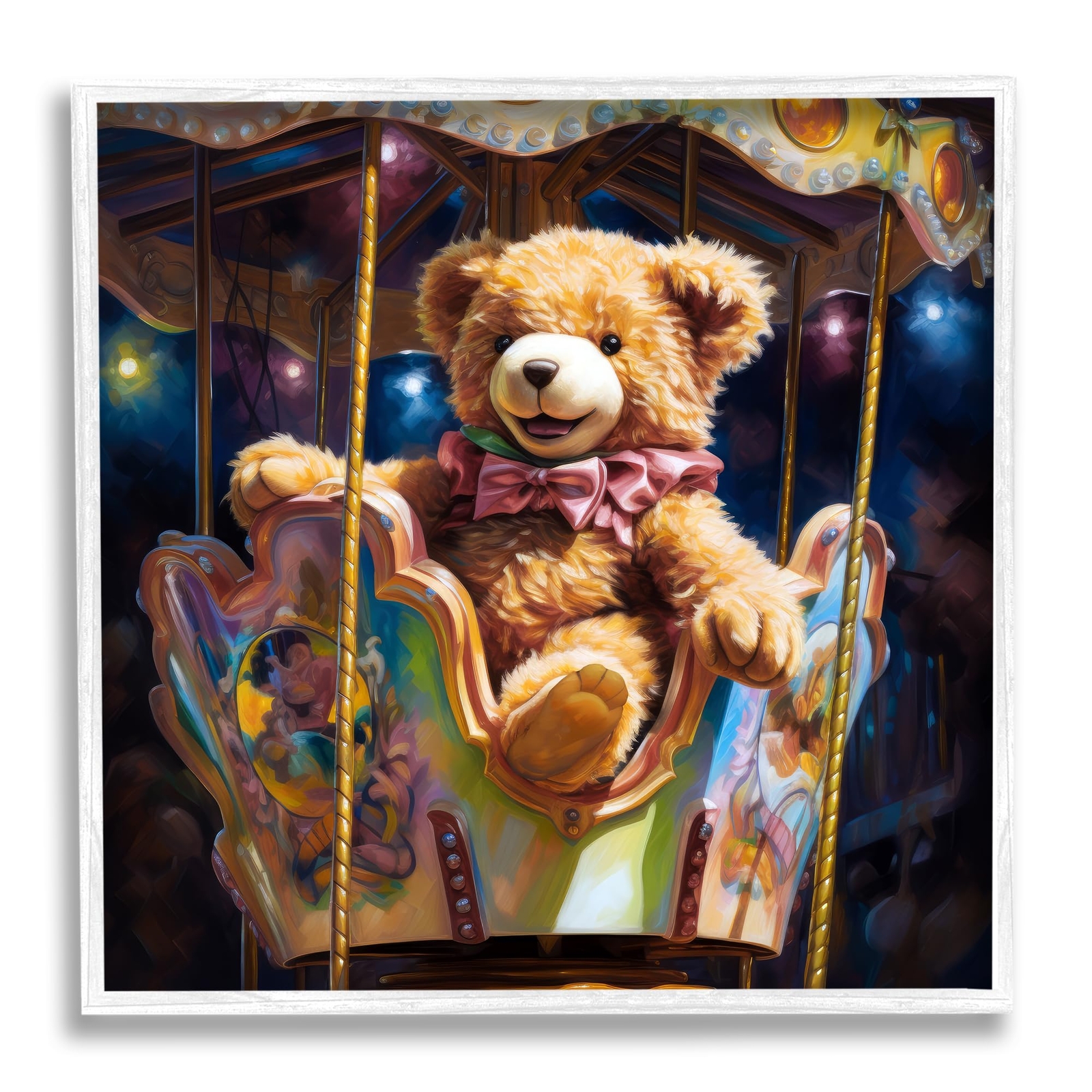 Teddy Bear on Carousel Framed Giclee Art by Ray Powers