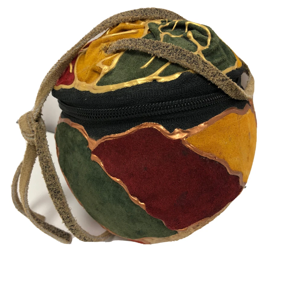 Cartera de Hombro TRIBAL AFRICANA TRIBAL Hecha a Mano de Colección Gamuza Cuero Concha de Coco Foto 4 de 4