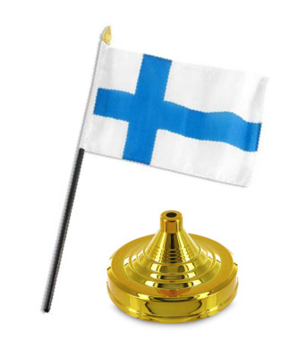 Finland Flag 4''x6'' Desk Set Table Stick Gold Base 100D