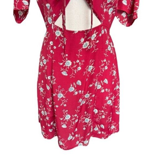 Reformation Grace Floral Cut Out Mini Dress in Red Viscose 2 - Picture 5 of 11