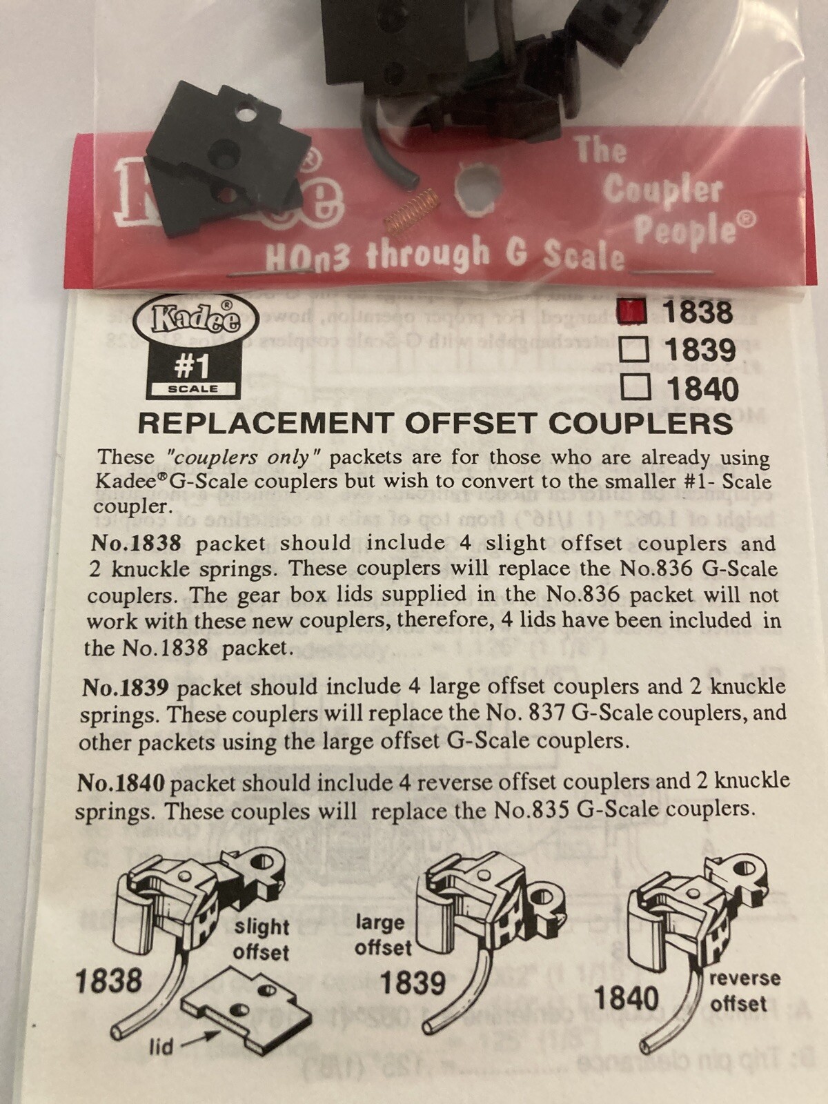 Kadee Pack 4 Offset Couplers 2 Knuckle Springs G Scale To 1 Scale