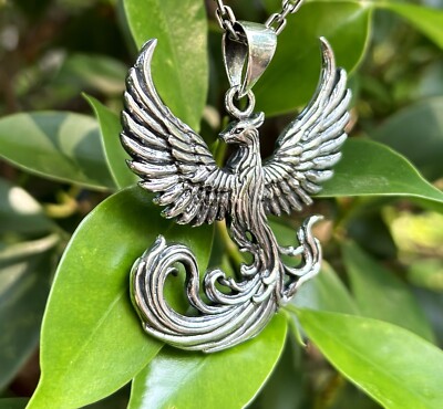 Large Phoenix Pendant 925 Sterling Silver Rebirth Resurrection