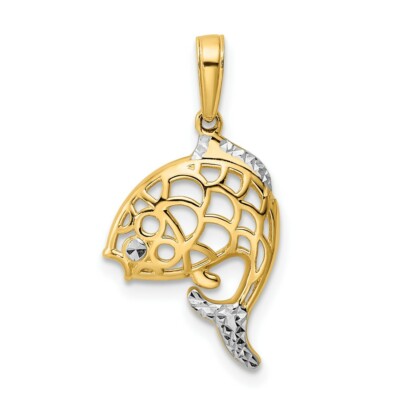 14k Yellow Gold White Fish Pendant 