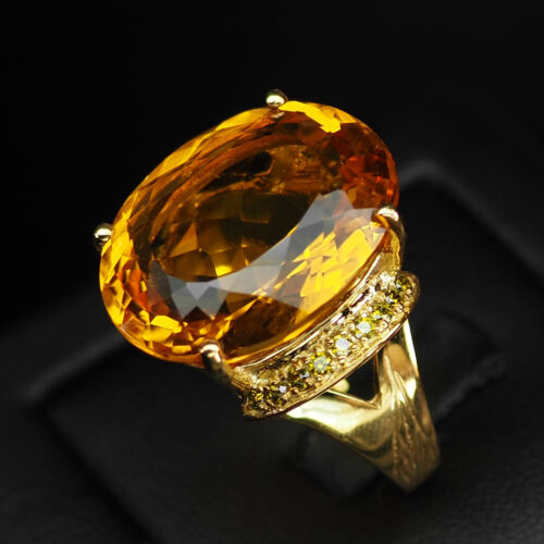 925 STERLING SILVER HANDMADE RINGS ESTATE YELLOW CITRINE OVAL 20CT SIZE 6.25 - Picture 3 of 9