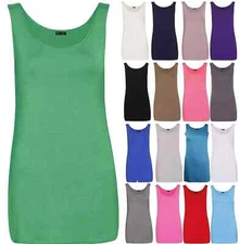 Women’s Scoop Neck Sleeveless Long Stretch Plain Vest Ladies Strappy T-Shirt Top