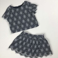 Genuine Kids Oshkosh 2-pc Baby Girl Navy Blue  White Embroidered Skirt Set 3T