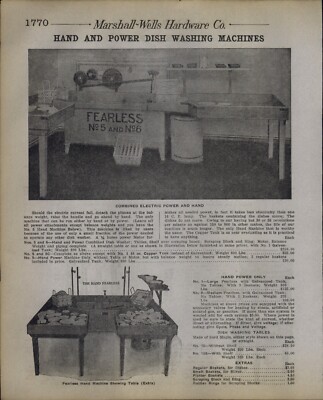 1912 PAPER AD Fearless Hand Power Dish Washing Machine Egg Boiler Cooks Table
