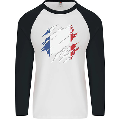 Zerrissen Frankreich Flagge Französisch Tag Fußball Herren L/S Baseball