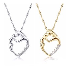Mother  s Day Gift Mother Mom Child Baby Heart Pendant Necklace CZ Gold SilverN57