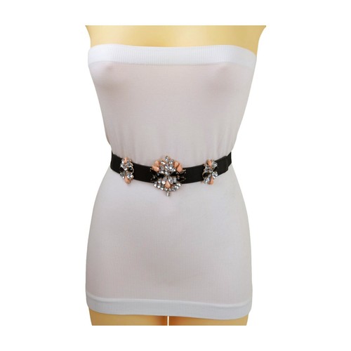 BCBG MAXAZRIA Size M Nude Elastic Belt Snap Closure Crystal  display picture 2