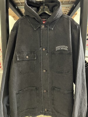 FW17 Supreme Arc Logo Denim Hooded Chore Coat Jacket Size XL 2017