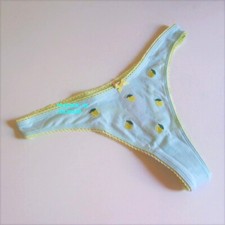 Victoria Secret Cotton High leg Thong Panty S M L XL Blue Lemon Embroidered Soft