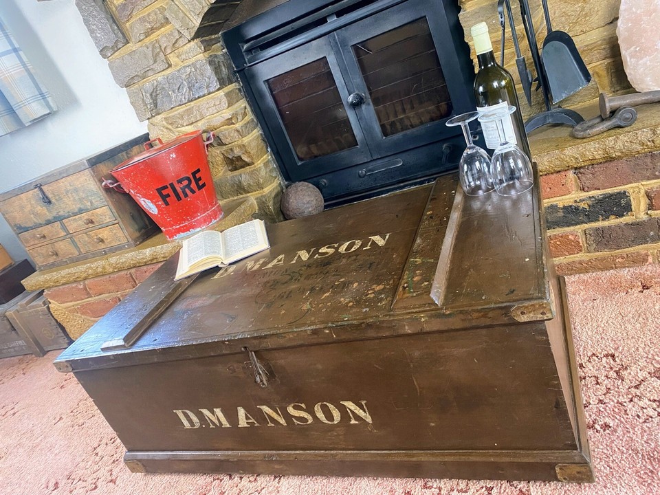 Old Antique Oak Chest, Vintage Wooden Storage Trunk, Blanket Box