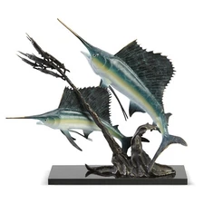 Sailfish Going After Ballyhoo Brass Statue Sculpture Ocean Fish ~ SPI Home 31653